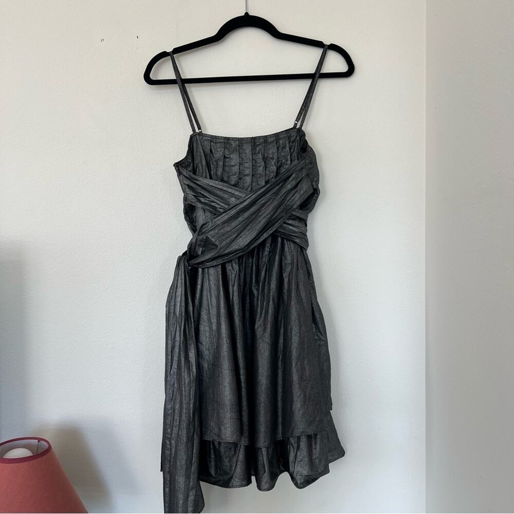 Piko1988 Silver Metallic Tie-Detail Mini Dress - Picture 2 of 7